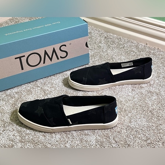 TOMS Alpargata Cupsole Black Glitter Stars Print - Picture 5 of 8